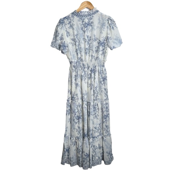 Max Studio Women's Blue White Short Sleeve Tiered Georgette Maxi Dress Sz Small - Picture 7 of 7